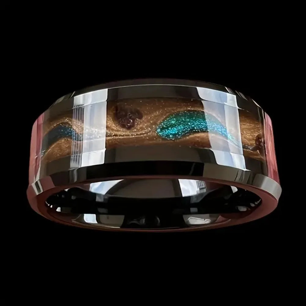 Trendy Creative Gold Color Quicksand Galaxy Meteorite Pattern Black Stainless Steel Rings for Men Cosmic Artistic Jewelry Gifts