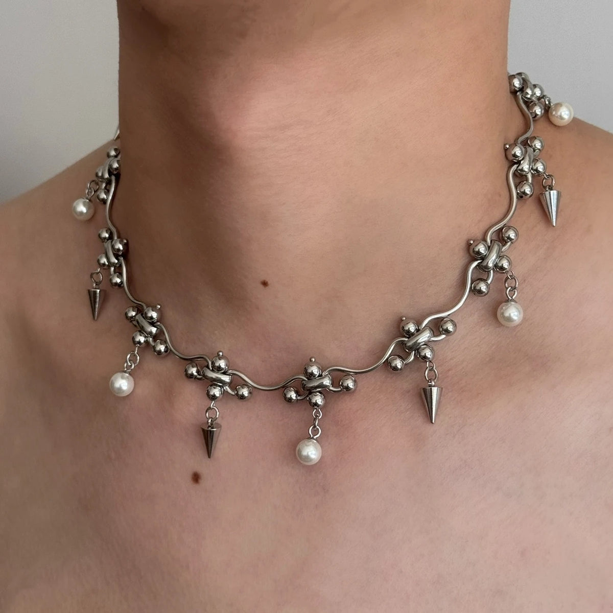 Punk Rivet Chain Choker Necklace Irregular Metal