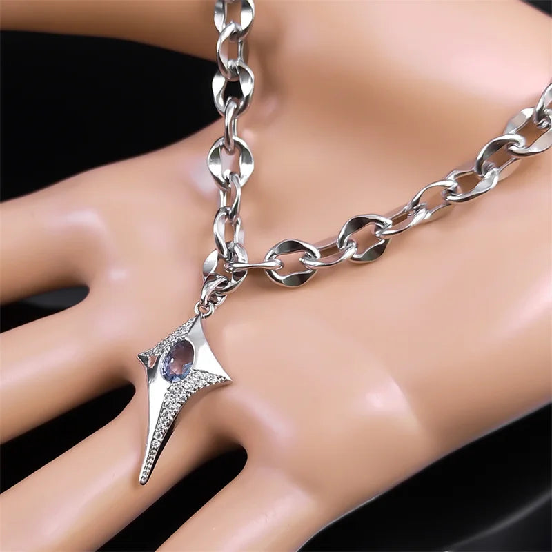Star Steel Pendant Punk Kpop Shiny Bling Choker