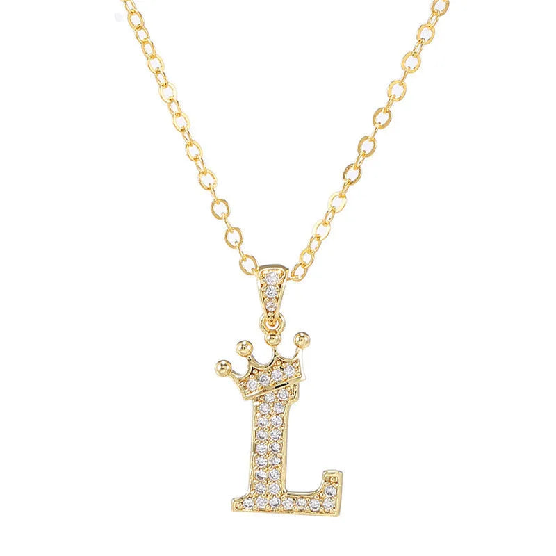 Crown Initial Letter Pendant Necklace — Copper