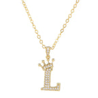 Crown Initial Letter Pendant Necklace — Copper