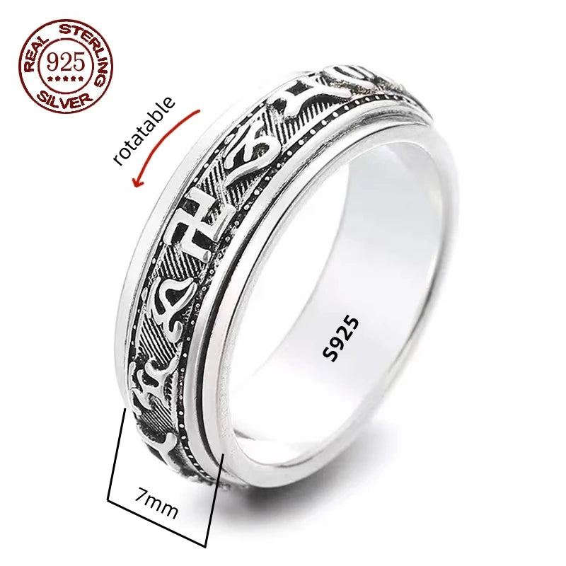 Handmade 12mm Width Real S925 Sterling Silver Lucky Dragon Double Layer Rotatable Closed Dragon Ring For Man Woman Fine