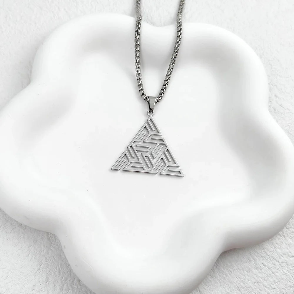 Fashion Men Stainless Steel Necklace Triangle Pendant Hip Hop Necklaces for Men Creative Jewelry Accessories Anniversary Gift