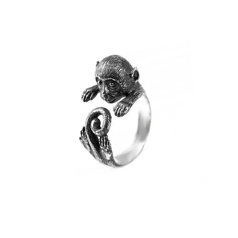 New Arrival Vintage Monkey Animal Design Thai Silver Unisex Party Ring Jewelry For Women Men Birthday Gifts