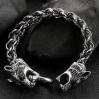 Gothic Double Wolf Heads On Hand Bands Bracelet For Men Stainless Steel Viking Jewelry Men's Bracelets With Spring Ring