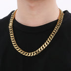 50/60CM Long 12MM Wide Cuban Link Chain Necklaces for Man Solid Stainless Steel On Neck Chains Party Male Jewelry Gifts