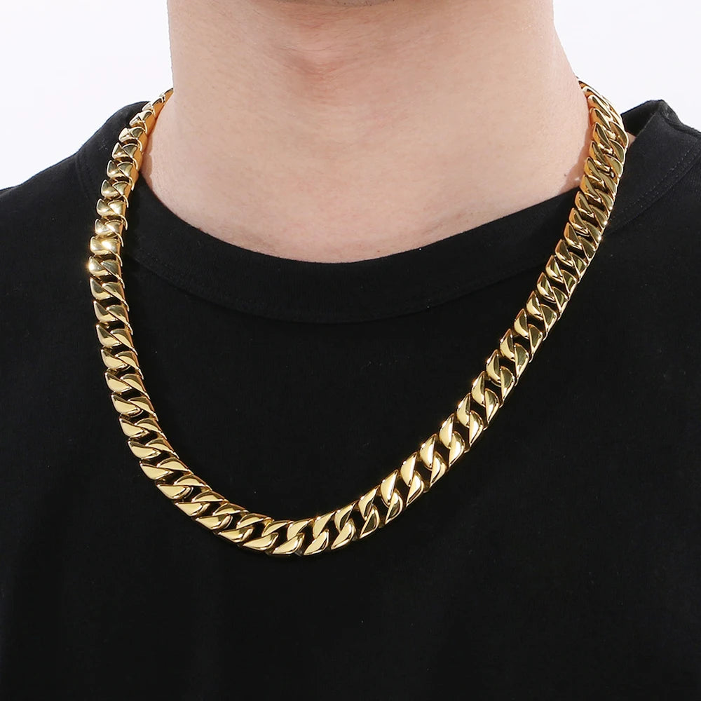 50/60CM Long 12MM Wide Cuban Link Chain Necklaces for Man Solid Stainless Steel On Neck Chains Party Male Jewelry Gifts