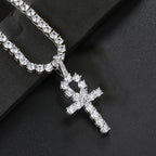 Iced Out Tennis Cross Pendant — Gold