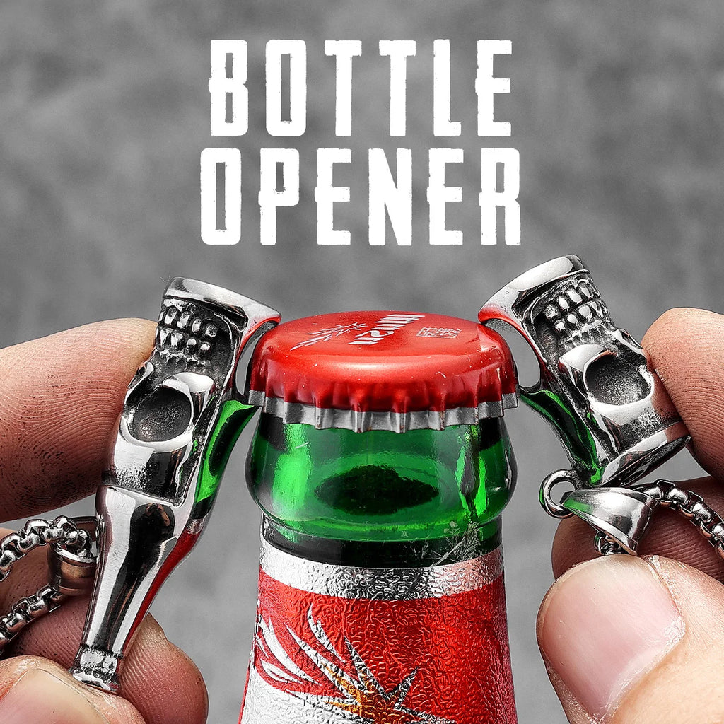 Skull Bottle Opener Pendant Necklace — Stainless