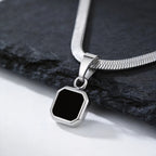 Vnox Geometric Square Natural Stone Pendant Necklace for Men, Gold Silver Color Stainless Steel Blade Chain, Trendy