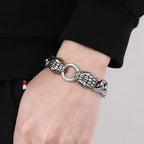 Cool Men's Snake Head Bracelet for Man Male Arm Rings Vintage 15MM Stainless Steel Curb Link Chain Bikers' Jewelry