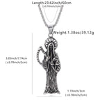 Silvery Stainless Steel Santa Muerte Grim Reaper Scales Pendant Necklace Gothic Mexican Dark Religious Jewelry Gift For Men Wome