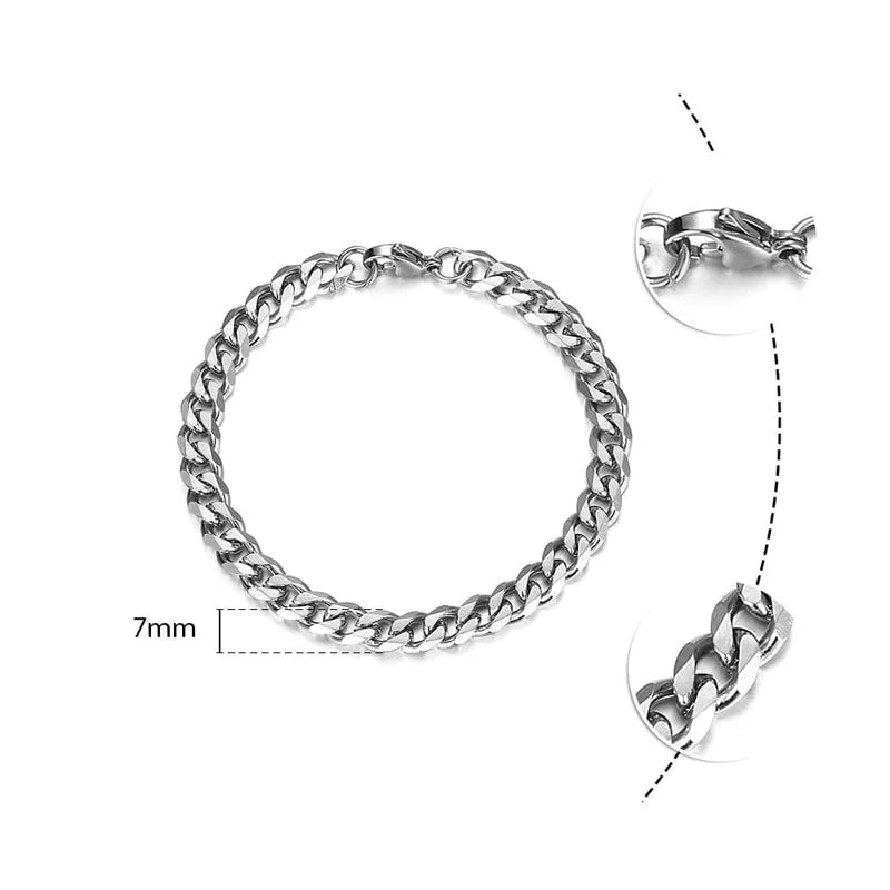 Titanium Steel Basic Curb Chain Bracelet for Men Stainless Steel Cuban Link Chain Wristband Classic Simple Heavy Male