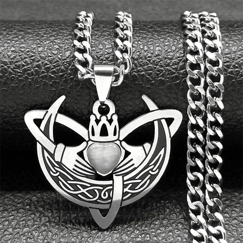 Heart Celtic Knot Steel Pendant Crescent Moon