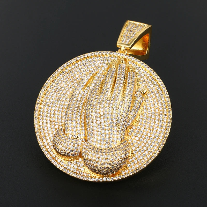 Trendy Round Zircon Copper Pendant Necklace for Men Fine Hip Hop Jewelry Pendant with Rope Chains