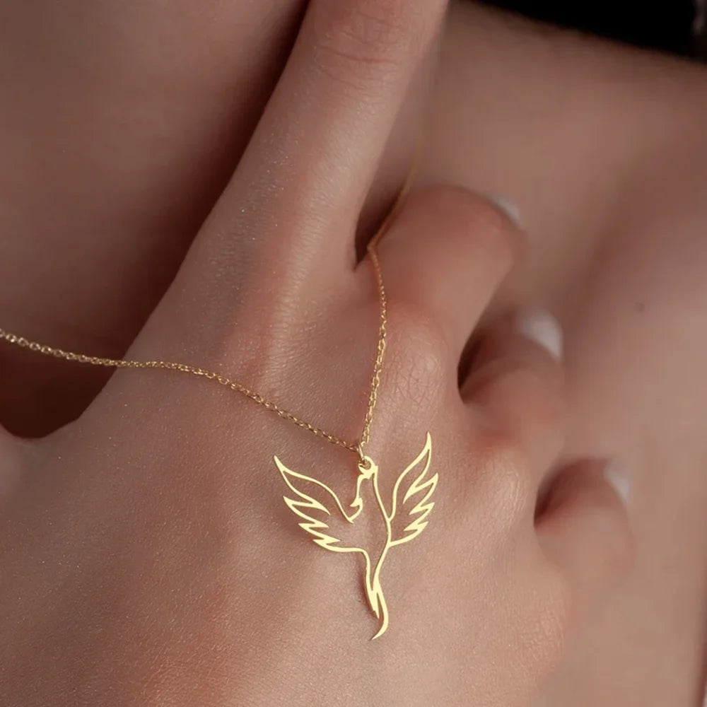 Stainless Steel Hollow Phoenix Necklaces & Pendants Gold Plated Sacred Bird Necklace For Women Jewelry Gifts