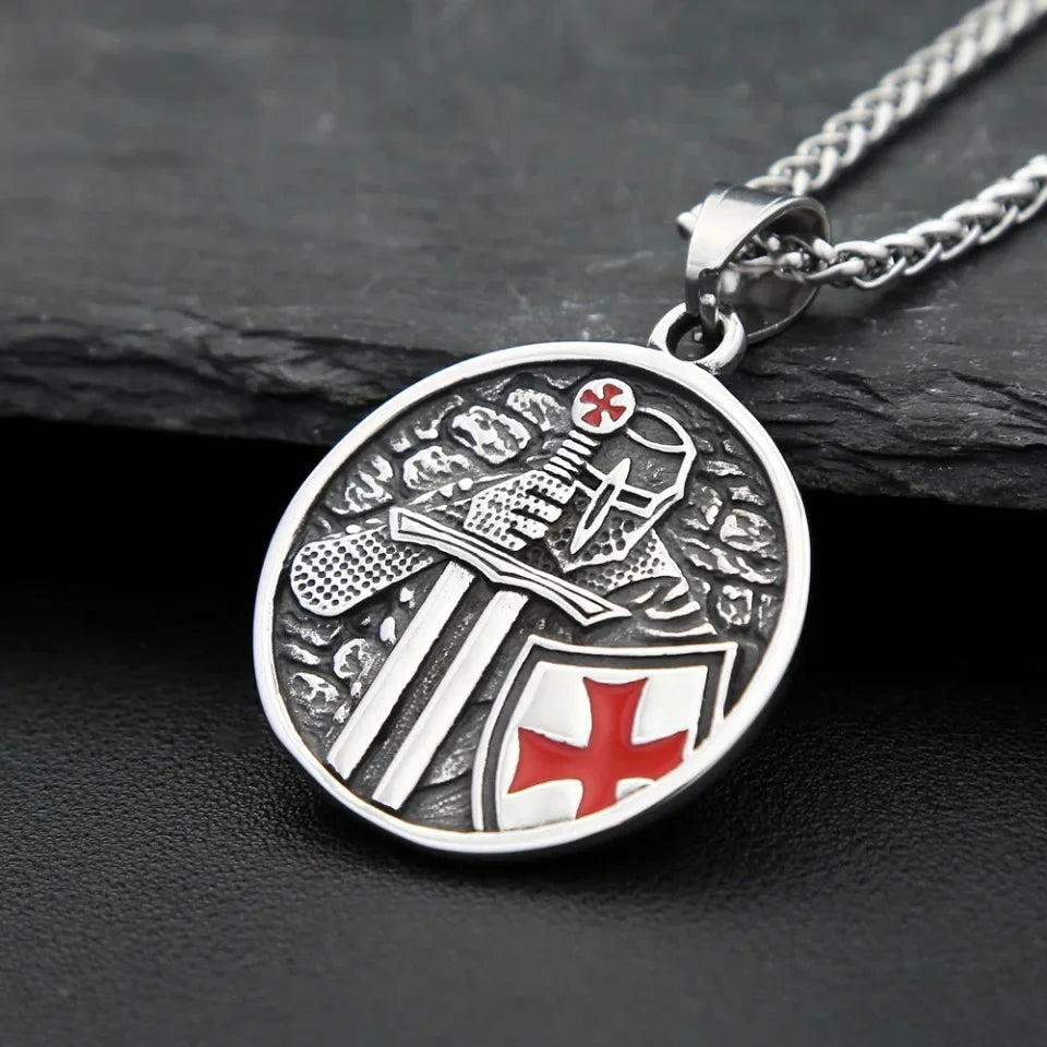 Vintage Armor Shield Knight Templar Cross Pendant Necklace For Men Stainless Steel Fashion Punk Amulet Jewelry Gift