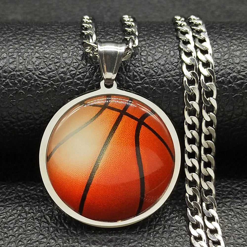 3D Basketball Steel Pendant 316L Necklace