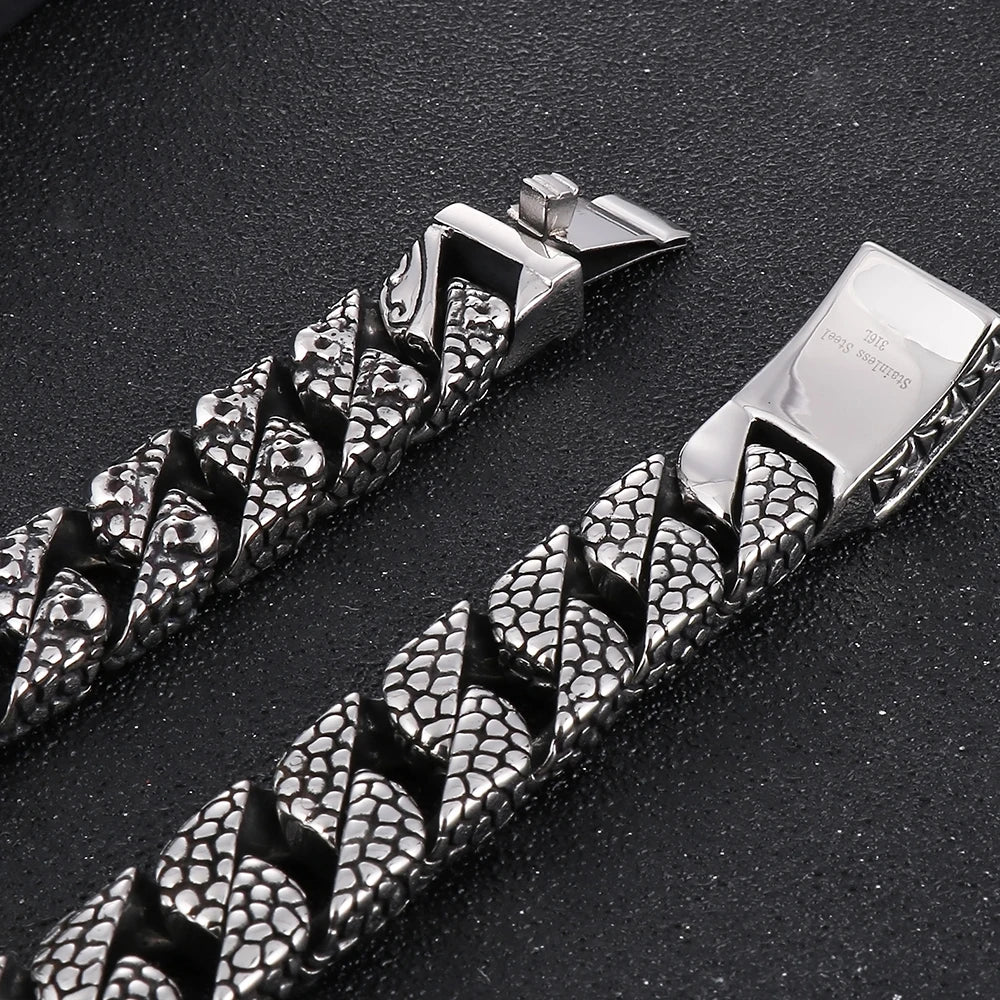 Gothic Skull Link Chains Necklace for Men Punk Stainless Steel Statement Halloween Skeleton Jewelry Accessories Men's