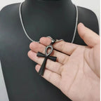 New Egypt Black Big Ankh Cross Pendant Necklace For Women Men Silver Plated Key of Life Stainless Steel Egyptian Jewelry