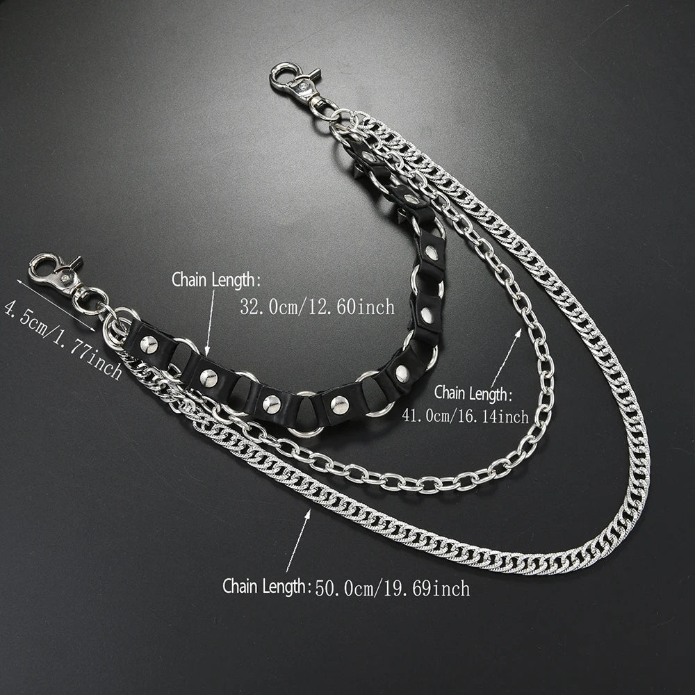 Punk style multi-layer spiky jeans chain Hip hop hip hop waist chain