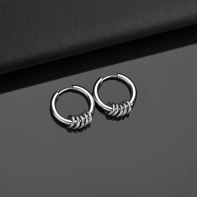 2pcs Stainless Steel Hoop Earrings For Men Small Circle Metal Ball Anti-allergic Ear Buckle Rock Hip Hop Artificial
