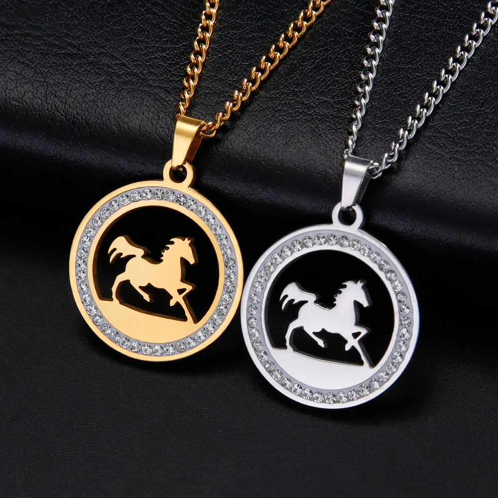My Shape Running Horse Pendants Necklace Stainless Steel Rhinestone Pendant Necklaces Choker Chain Horse Lover Fashion Jewelry