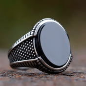 Retro Iced Out Geometric Ring — Black Zircon Stone