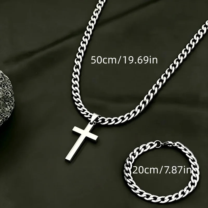 Cuban Chain Necklace Bracelet Set — Stainless Steel