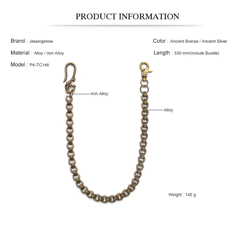 Vintage Punk Gothic Metal Skull Chain for Men Fashion Accessory Waist And Pants Chain Stylish Gothic Punk Jewelry