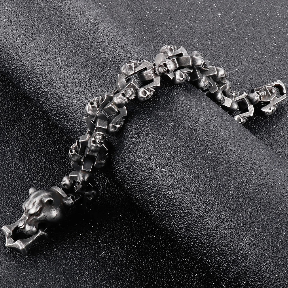 Men's Punk Panther Head Bracelet Gothic 316l Stainless Steel Biker Chain Halloween Skull Wristband Bracelets Jewelry