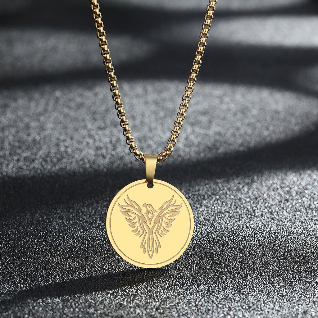 CHENGXUN Hindu Ganesha Coin Pendant Necklace for Men Womens Lord Ganesha Medallion Charm Neck Chain Spirit Totem Jewelry