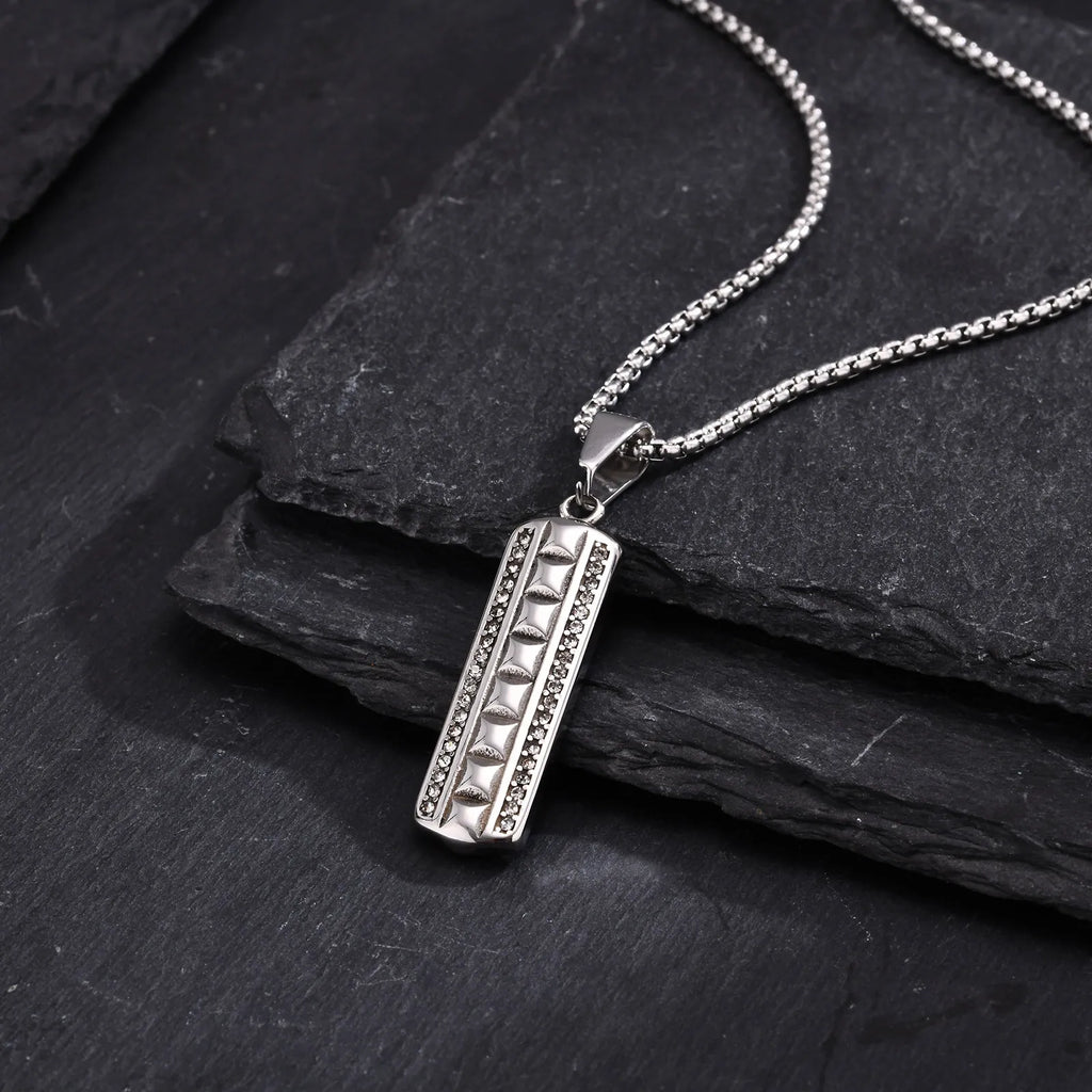 Vertical Bar Necklaces for Men Boys,Zircon Embossed Stainless Steel Pendant Necklaces,Stylish Trendy Jewelry Gifts