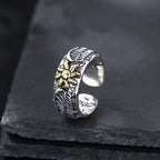 Retro Sun Wings Graffiti Ring for Men — Adjustable, Silver-Tone