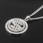 Rotatable Crystal US Dollar Sign Pendant Necklace