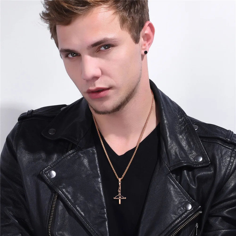 Gothic Inverted Cross Stainless Steel Pendant Necklace