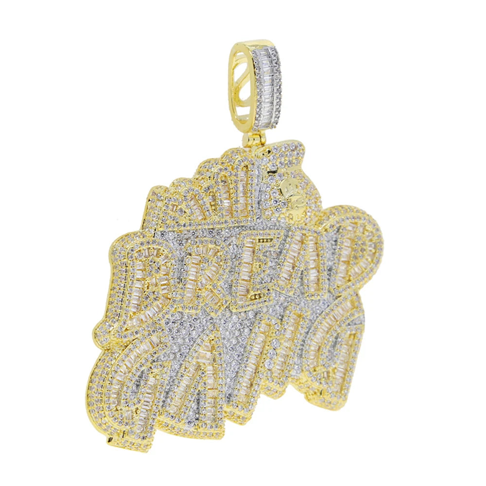 New Iced Out Bling CZ Letter Cross Pendant Necklace Various Design 5A Zircon Two Tone Color Badge Charm Men's Hip Hop