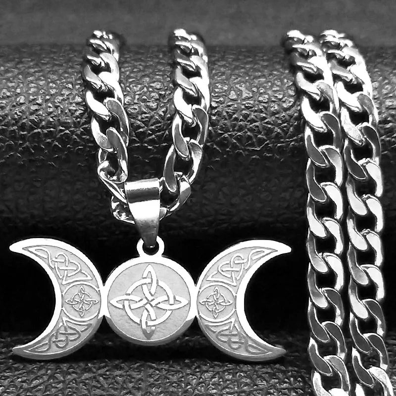 Celtic Moon Pendant Necklace — Stainless Steel