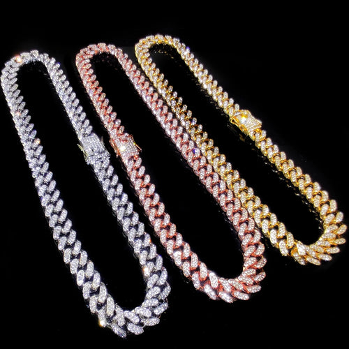 13MM AAA Rhinestone Iced Out Miami Cuban Link Chain Necklace For Men Women Chains Hip Hop Silver Color Jewelry On The