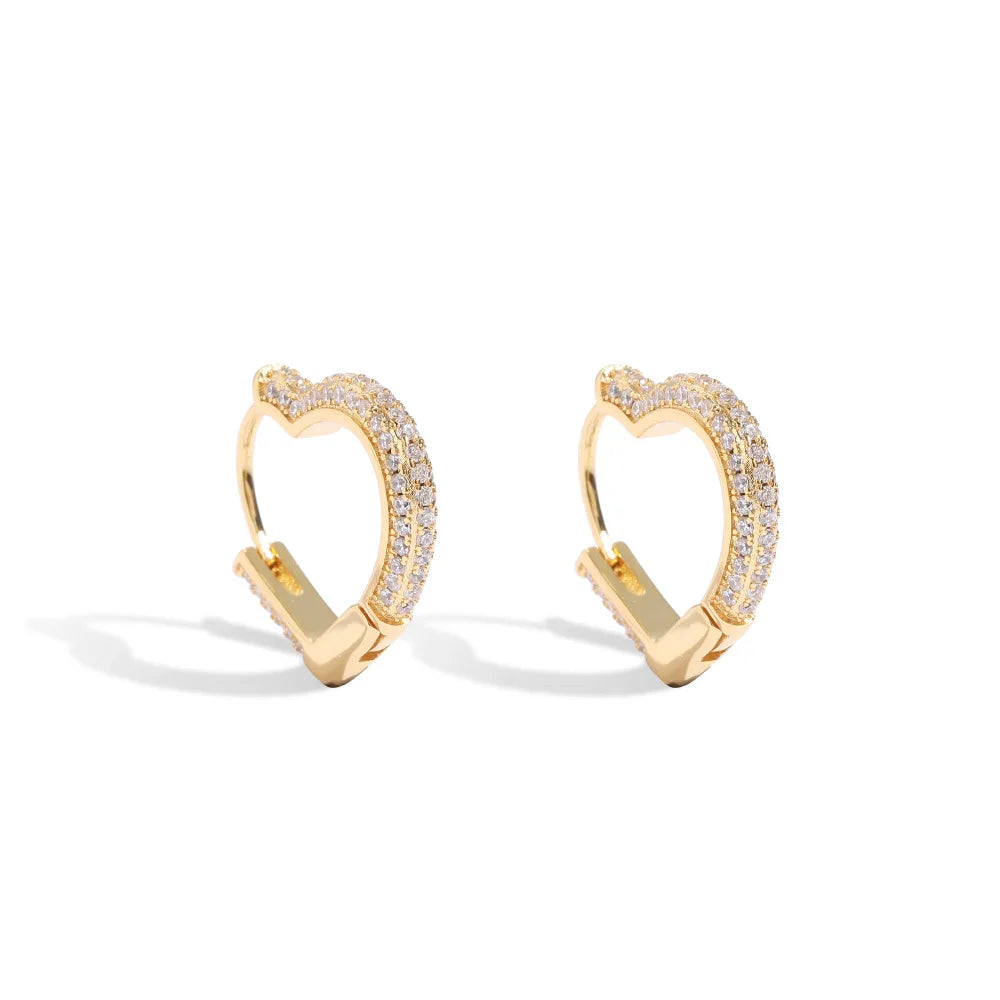 Iced Out Heart Hoop Earrings Stainless Steel CZ