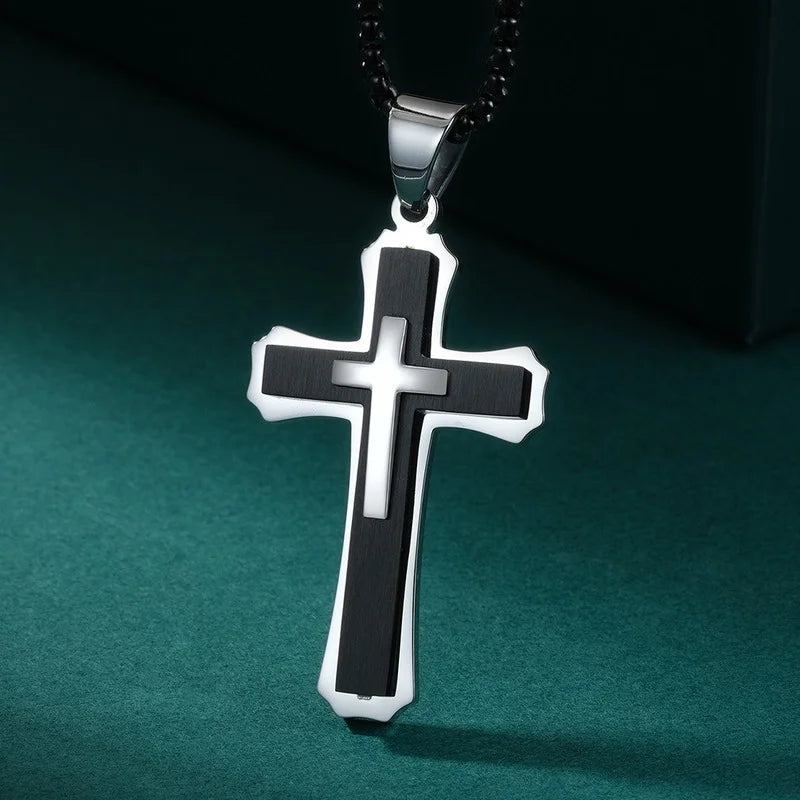 Double-Layer Cross Stainless Steel Pendant Necklace