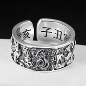 Stereoscopic Embossed Design Zodiac Mens Rings Retro Opening Adjustable Wide Ring New 925 Silver Manly Handsome Banquet Jewelry