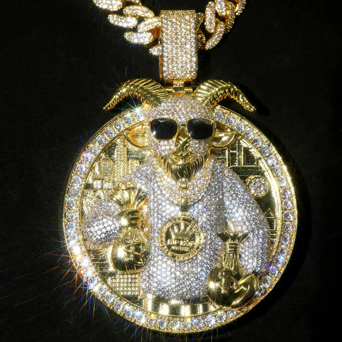 Iced Out Goat Figaro Cuban Chain Necklace — Copper Alloy