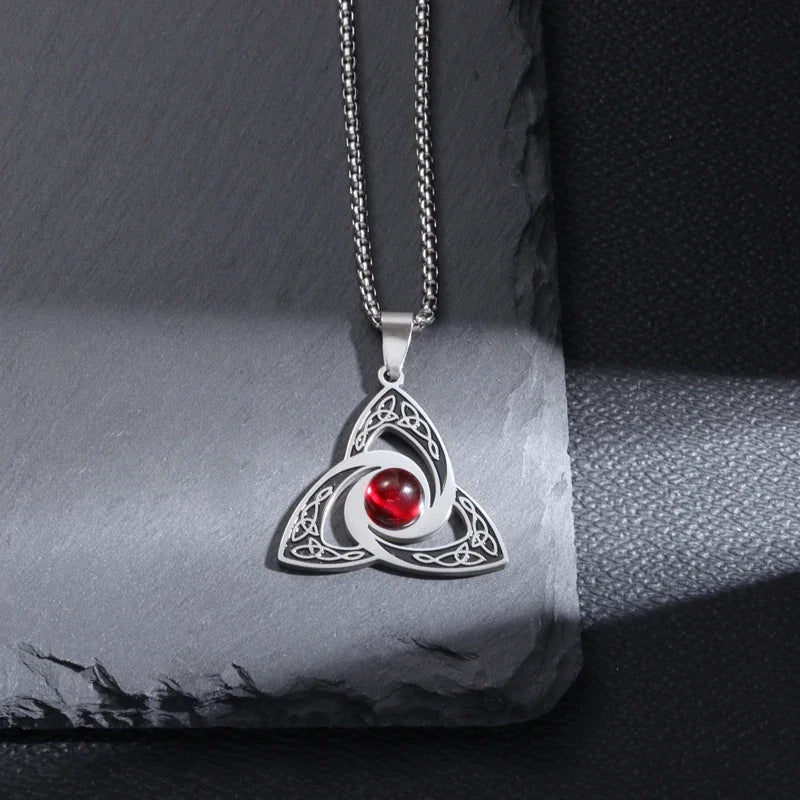 Silver Color Stainless Steel Pattern Witch Knot Pendant Necklace Celtic Knot Lucky Jewelry Christmas Gift for Friends Family