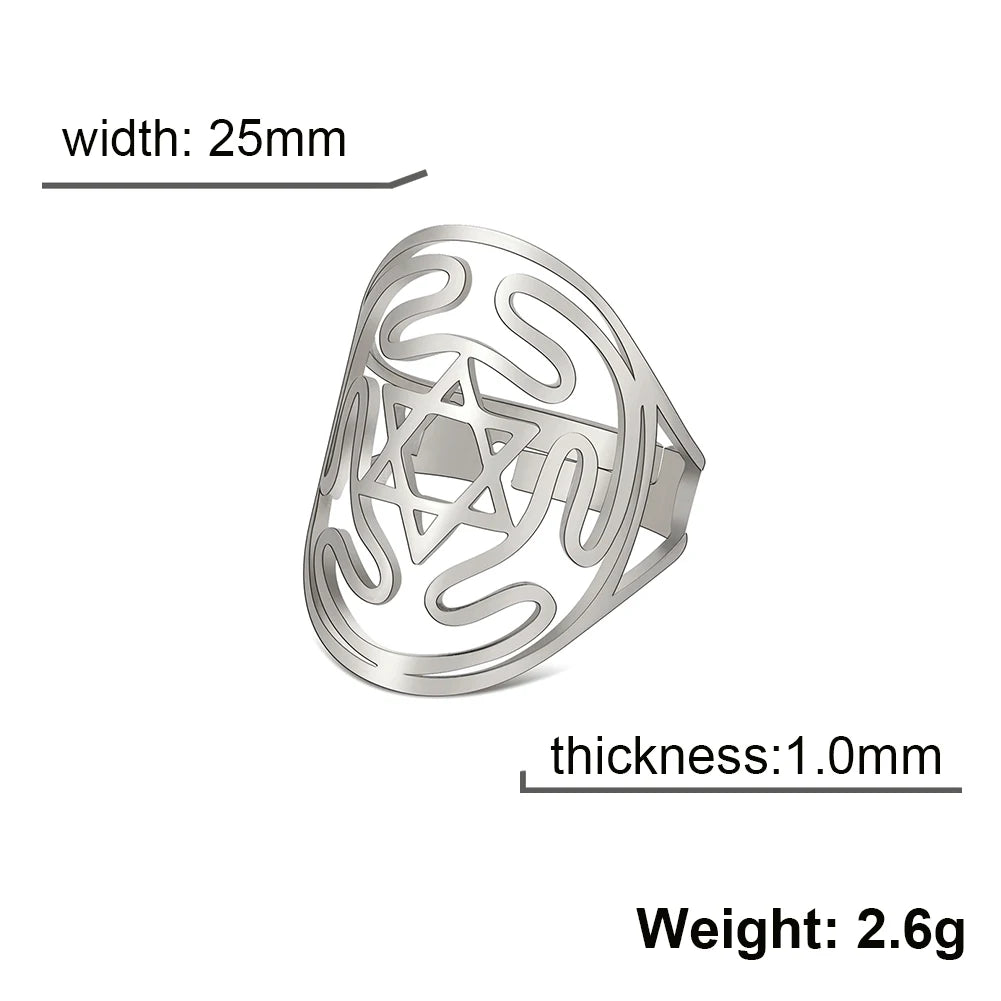 COOLTIME Sigil of Lilith Ring Vintage Stainless Steel Adjustable Pentagram Om Symbol Magic Couple Rings Amulet Jewelry