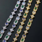 Gold Tennis Chain Necklace 6MM Colorful Rectangle