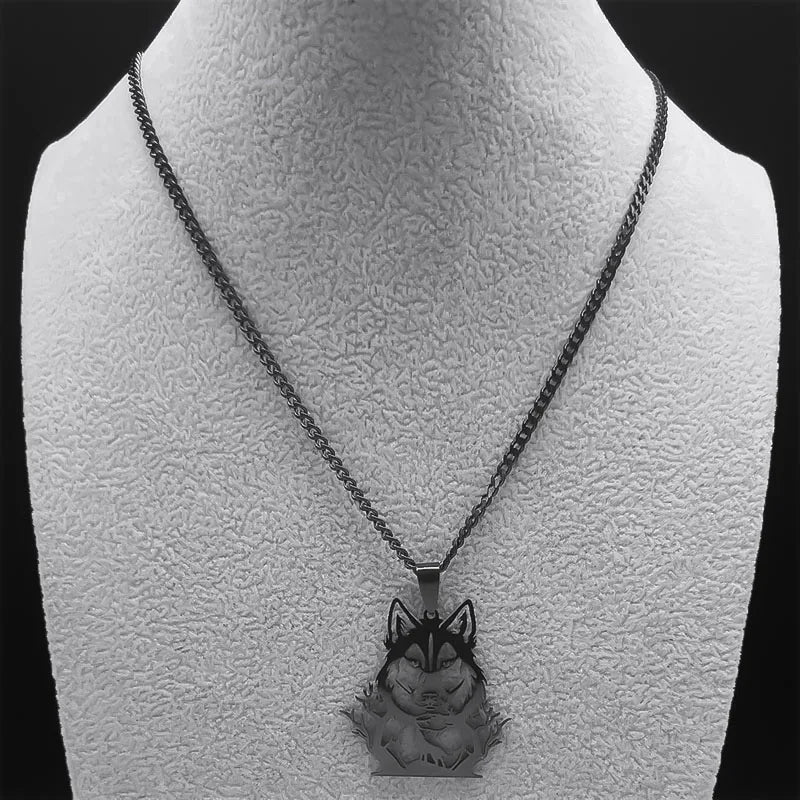 Goth Full Moon Wolf Head Pendant Necklace Women Men Black Color Forest Tree Hollow Animal Necklaces Jewelry Party Gifts