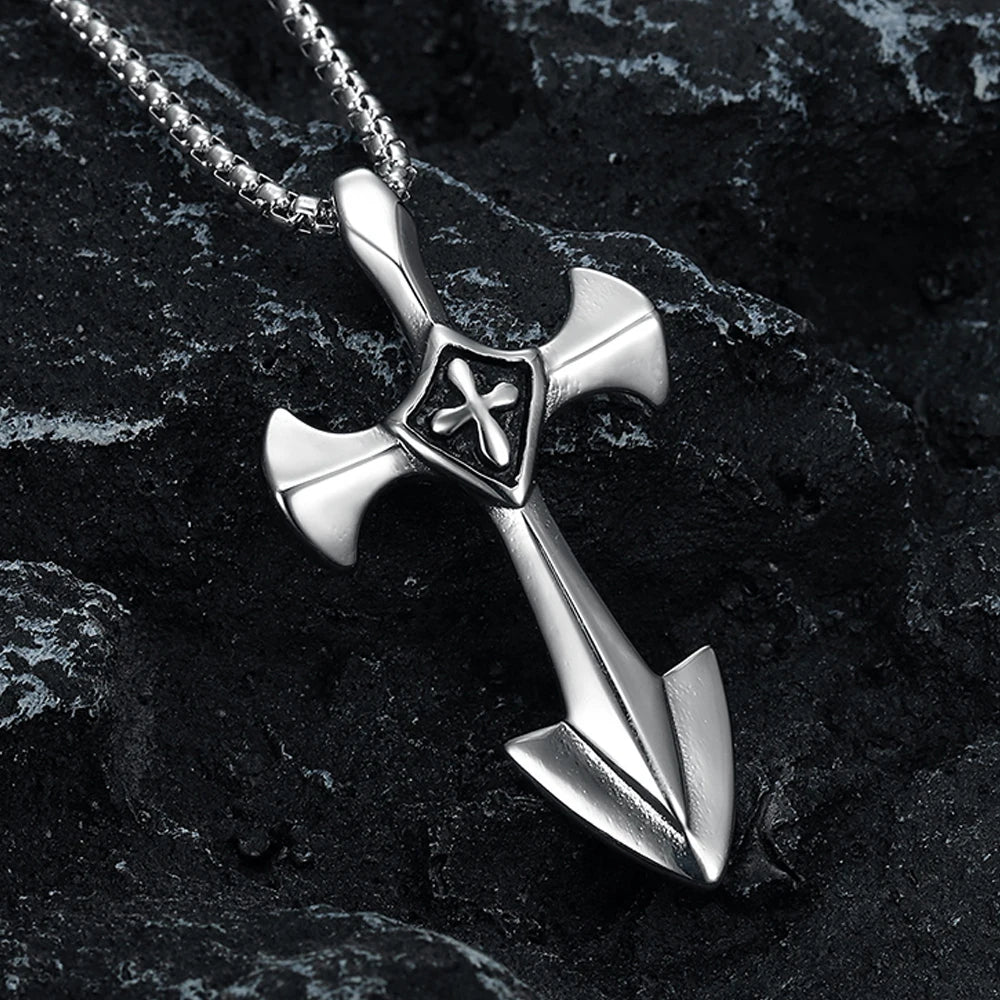 Vintage Punk Hip Hop Templar Knight Cross Pendants Necklaces For Men Women 316L Stainless Steel Fashion Jewerly Drop