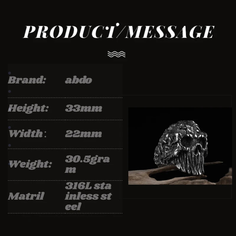 Hip-Hop Men's Biker Rings Head Evil Skull Ring Gothic Punk Rock Biker Jewelry Accessories Wholesale