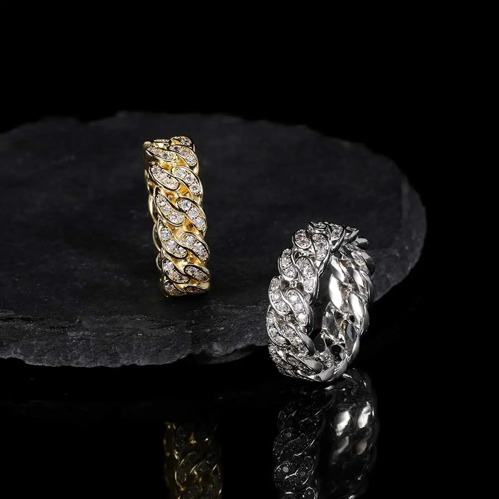 925 Silver Iced Out Cuban Ring VVS Moissanite